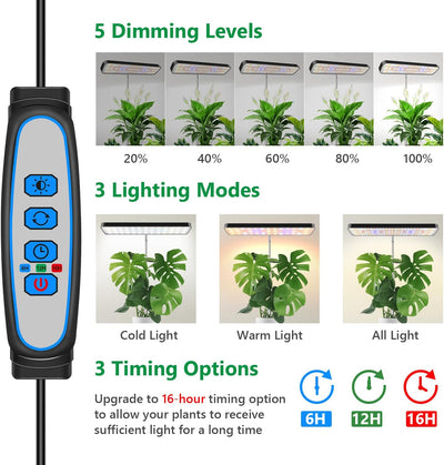 Lámpara LED cultivo 3unid ajustable 26pulg espectro completo