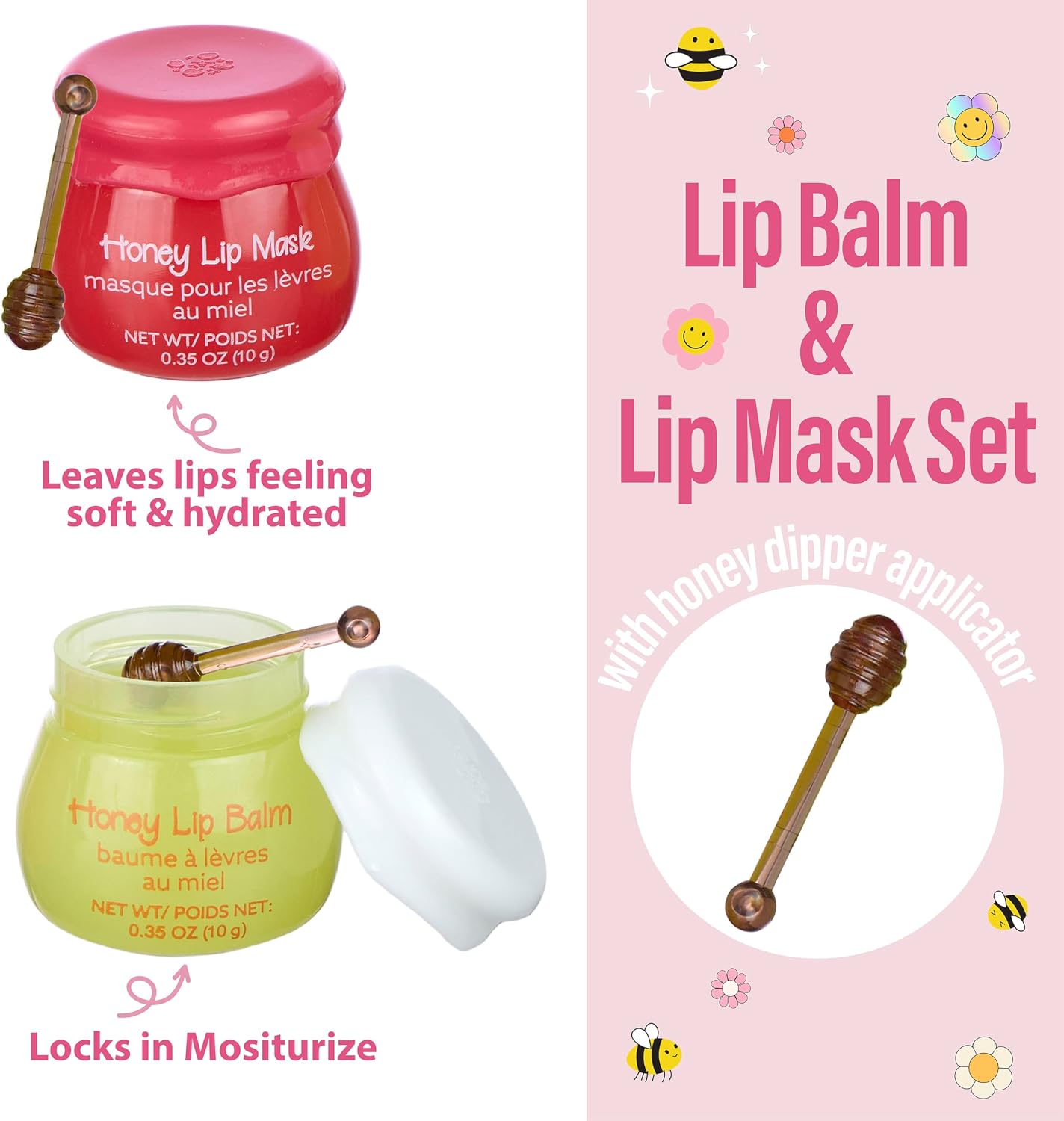 Juego 2 bálsamos labiales miel y máscara con varillas para niñas
