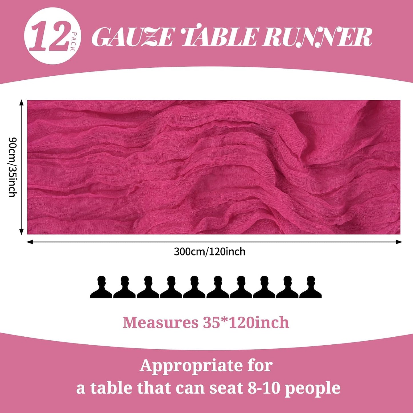 Mesa Gasa Rosa Intenso 10ft 35x120pulg Estilo Bohemio