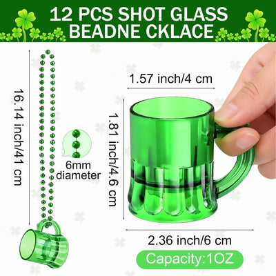 Collares de cuentas de San Patricio con vaso de chupito verde para fiesta irlandesa