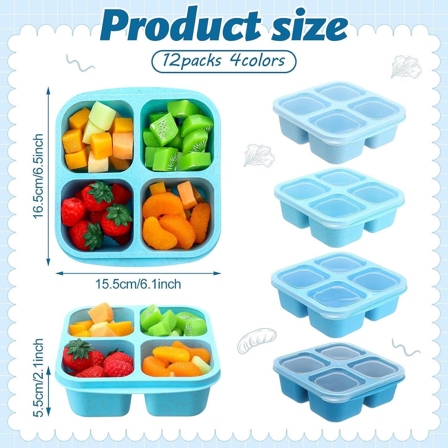 Set 12 Recipientes Bento 4 Comp Reutiliz. Apilables