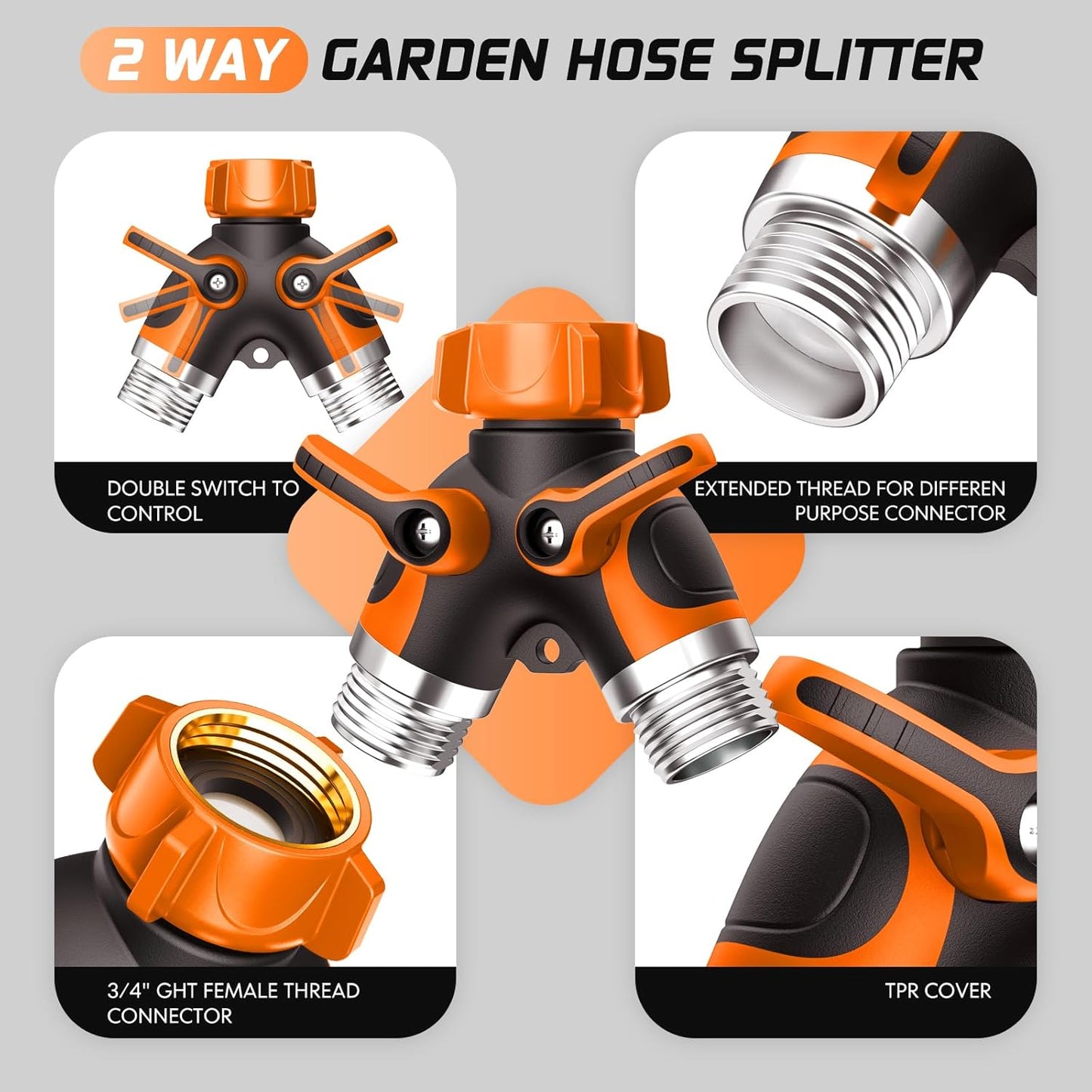 Divisor manguera 2 vías válvula 3/4pulg metal naranja