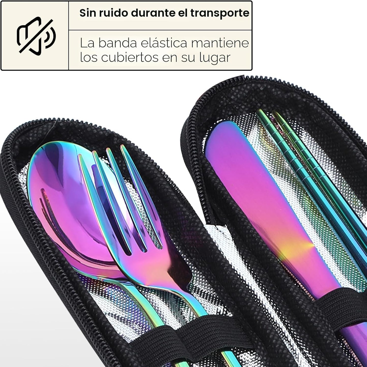 Juego cubiertos viaje acero inox reutilizables