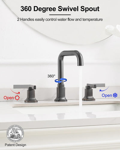 Grifo baño 3 agujeros bronce aceitado giratorio 360° 4-8pulg