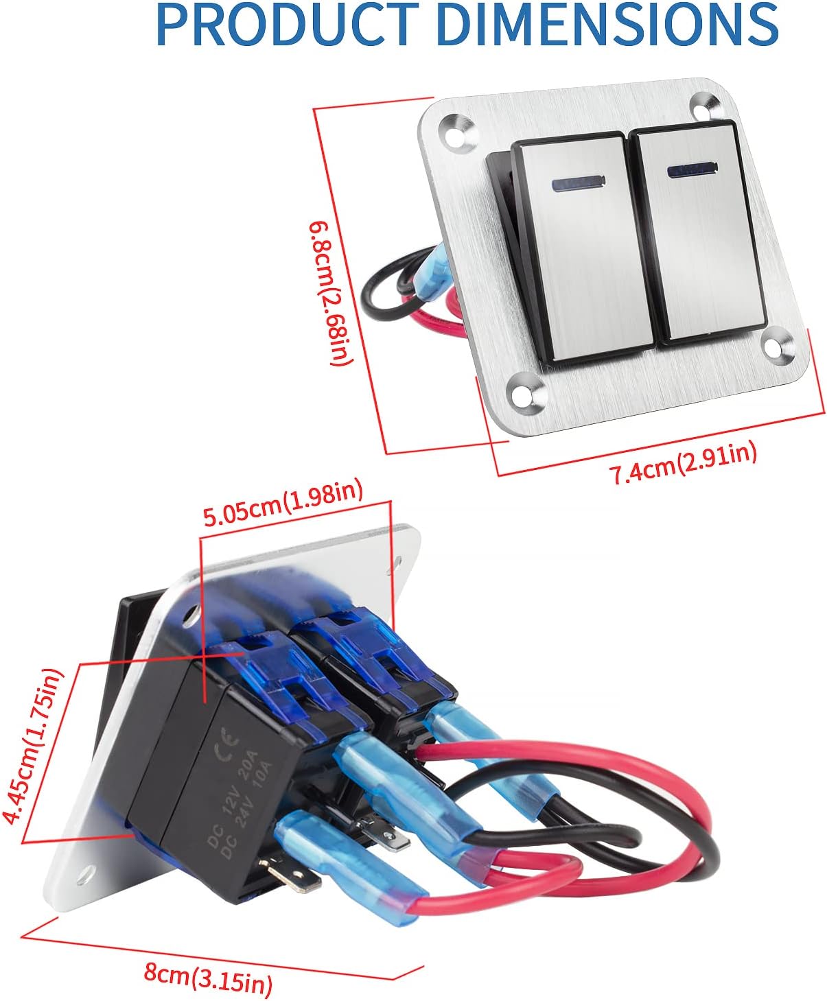 Panel interruptor basculante aluminio 12/24V 3 pines