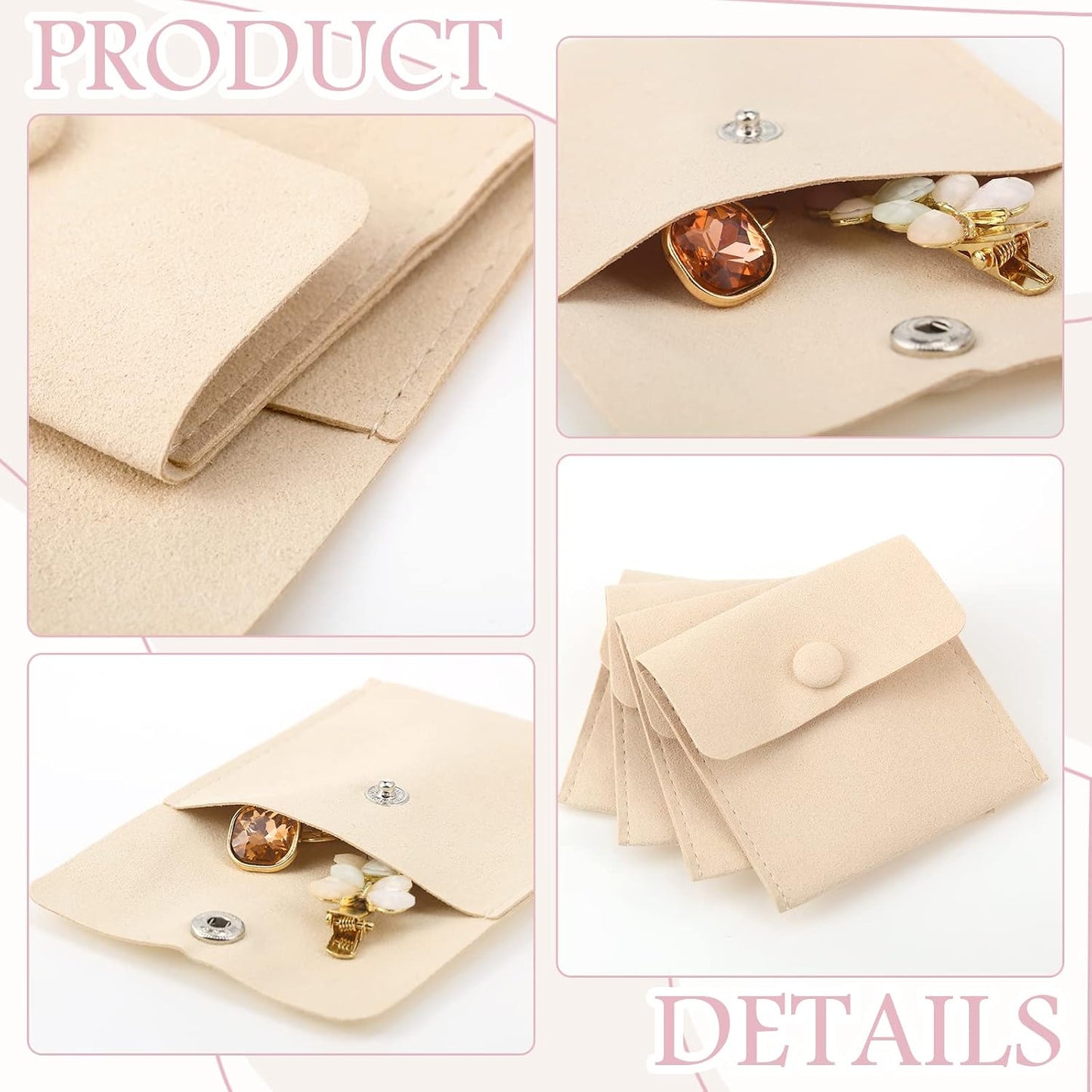 Bolsa microfibra para joyería 8x8cm con divisor y botón