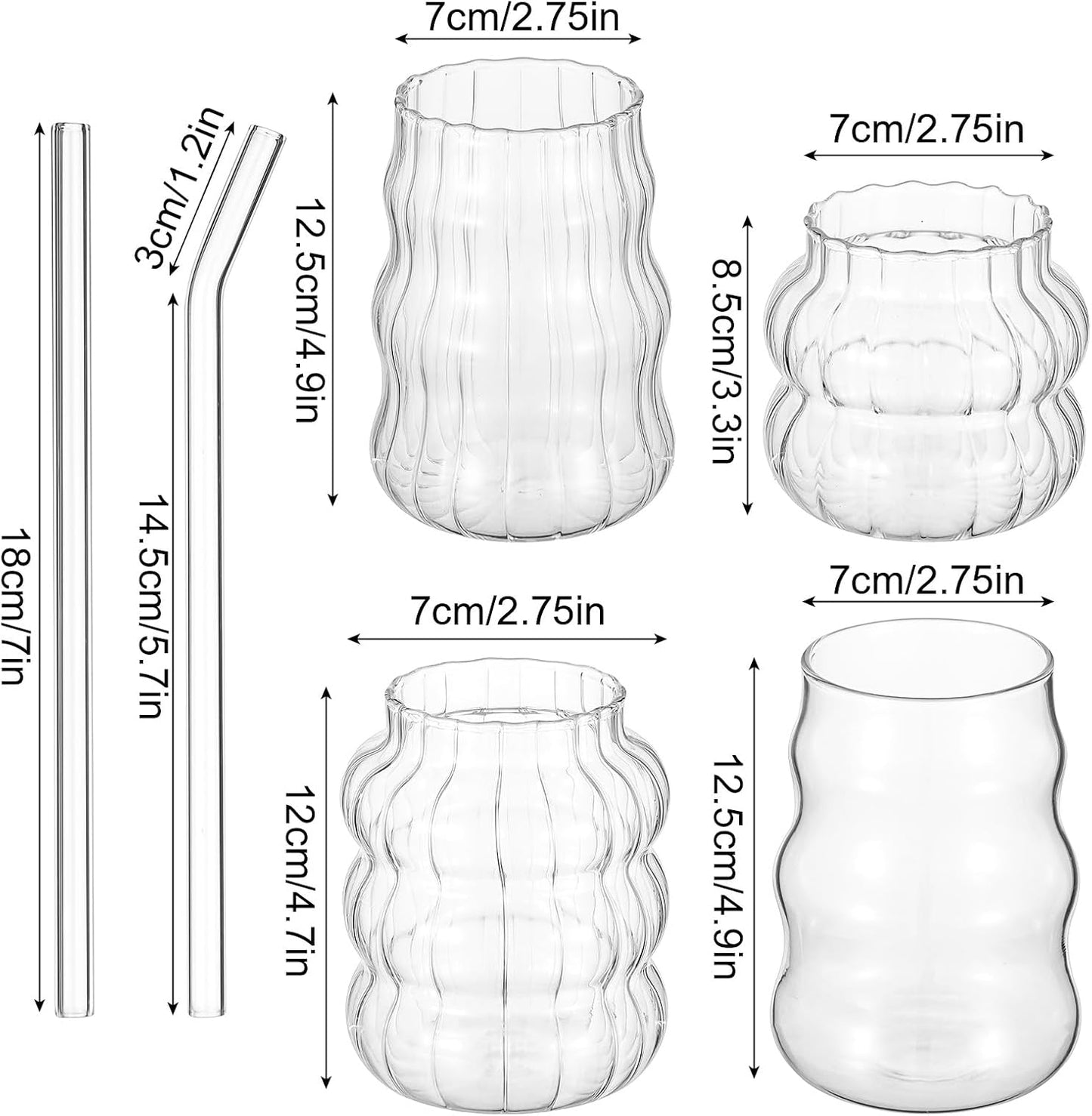 4 Vases Vidrio Acanalados Popote Vintage para Café Jugo Té