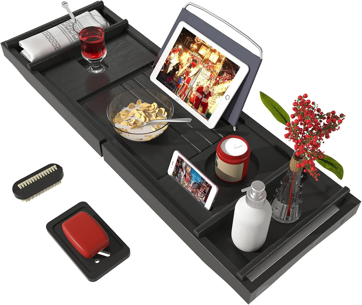 Bandeja baño ajustable bambú jabonera spa negro