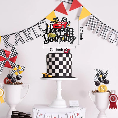 Decoración pastel auto carreras niños bandera cuadros fiesta
