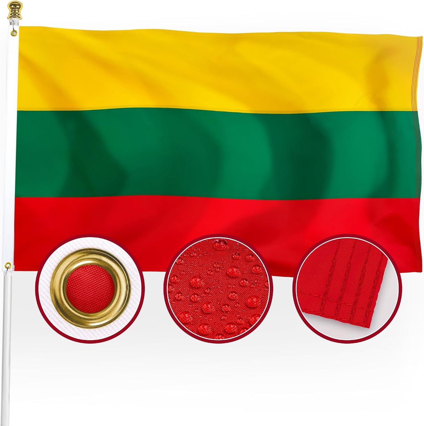 Bandera Lituania 3x5ft doble cara nailon 210D resistente