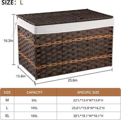 Cesta almacenamiento mimbre sintético 105L color marrón