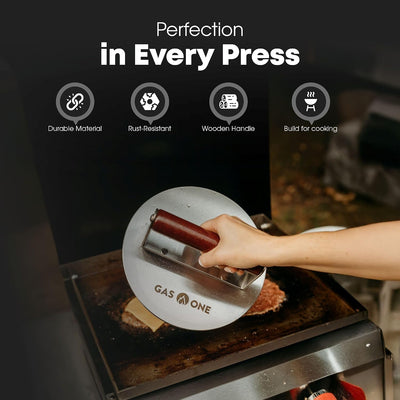 Prensa hamburguesas 8.5pulg acero inox mango ergonómico