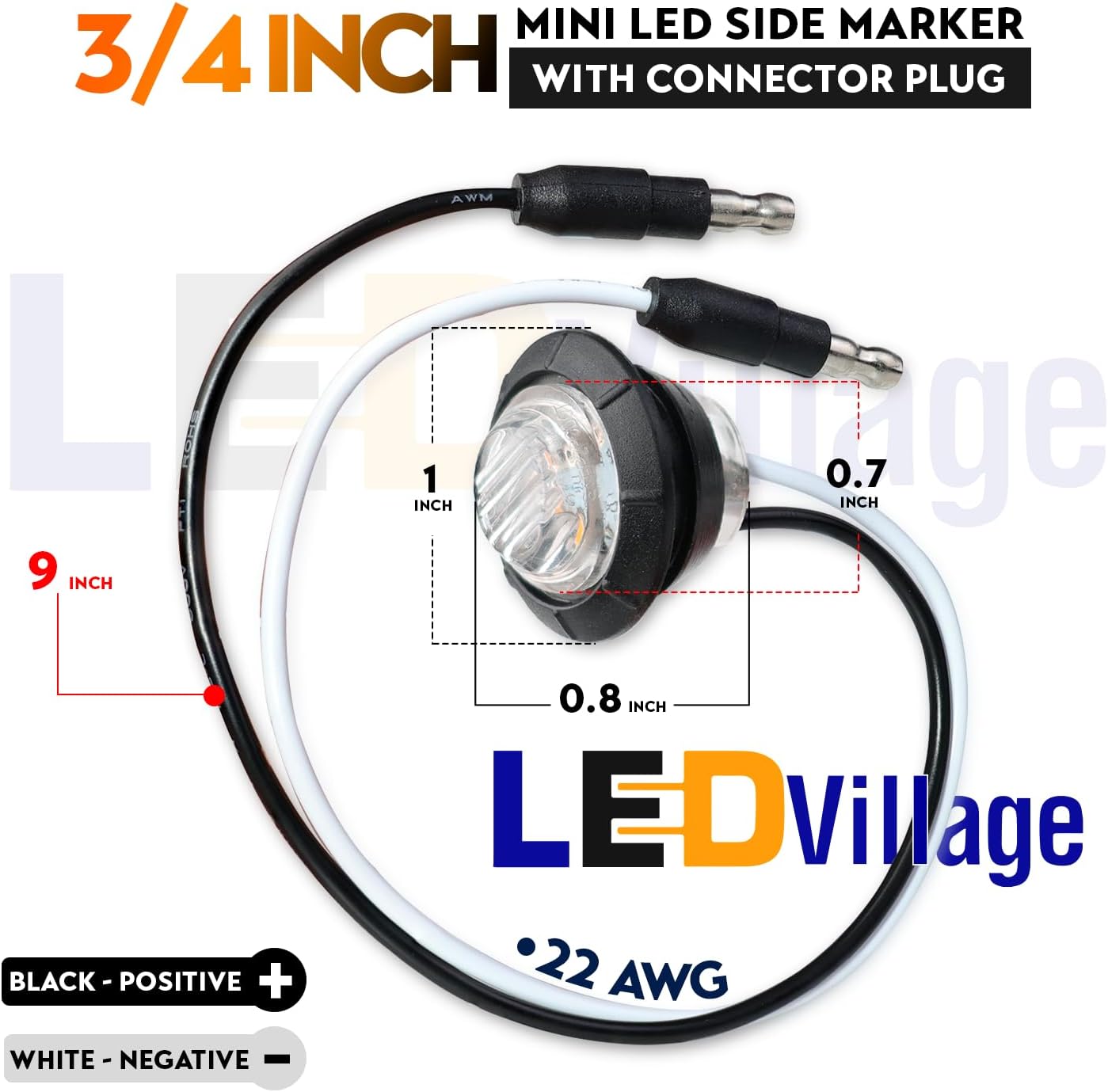 50 Pzas Luces Botón Lateral 3/4" 3 LED Ámbar Conector