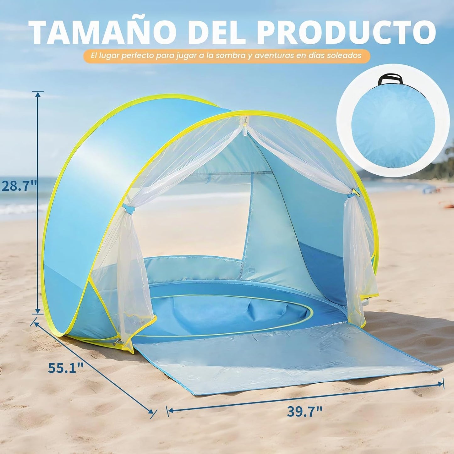 Tienda playa bebé desplegable UV refugio solar