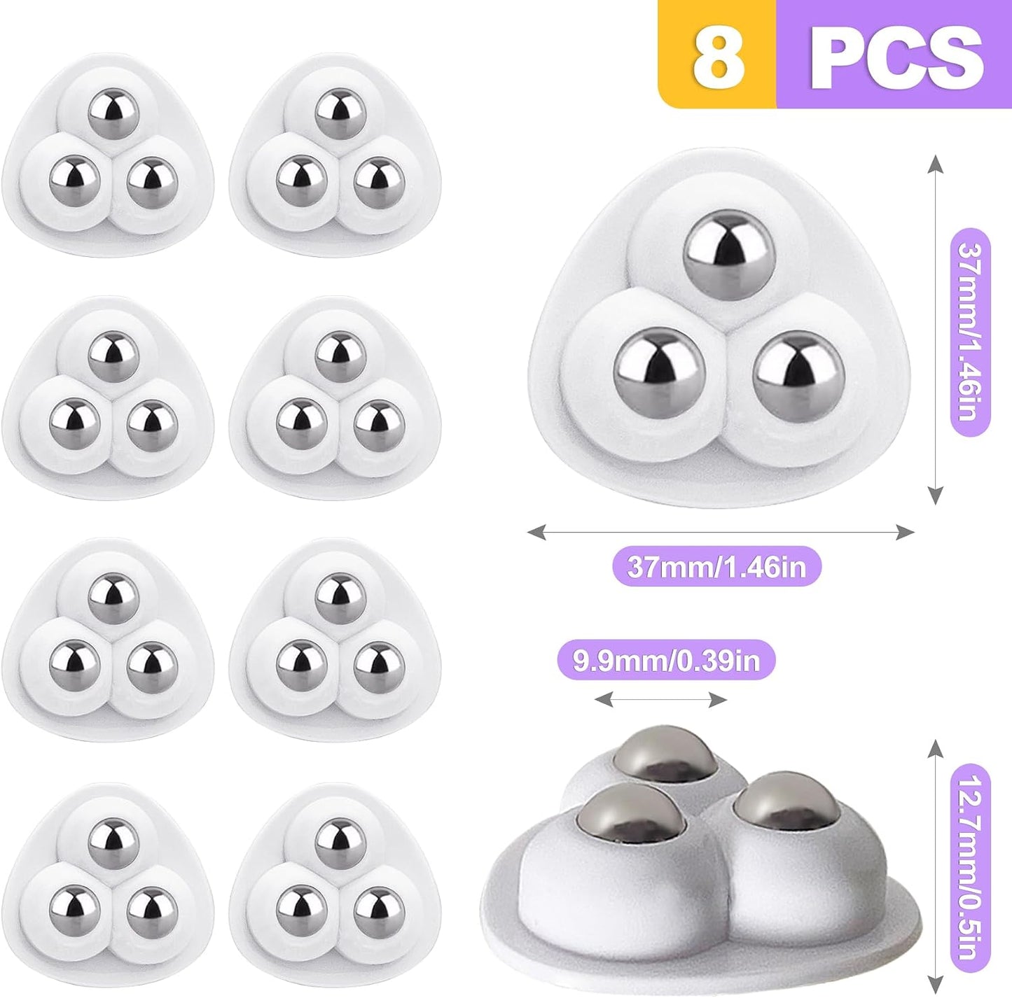 8 Ruedas autoadhesivas para electrodomésticos 360° blanco