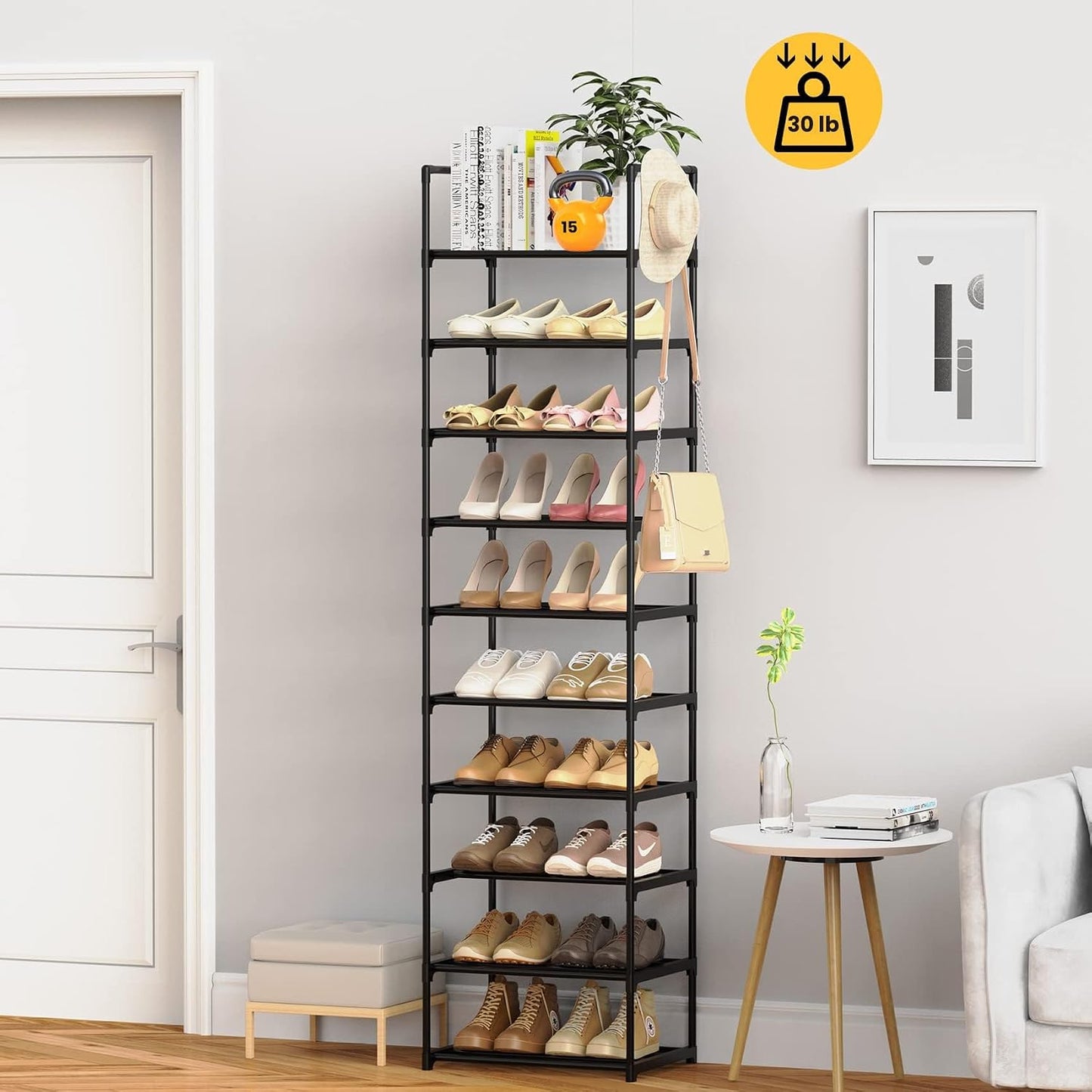 Zapatero alto 10 niveles metal negro 20-24 pares