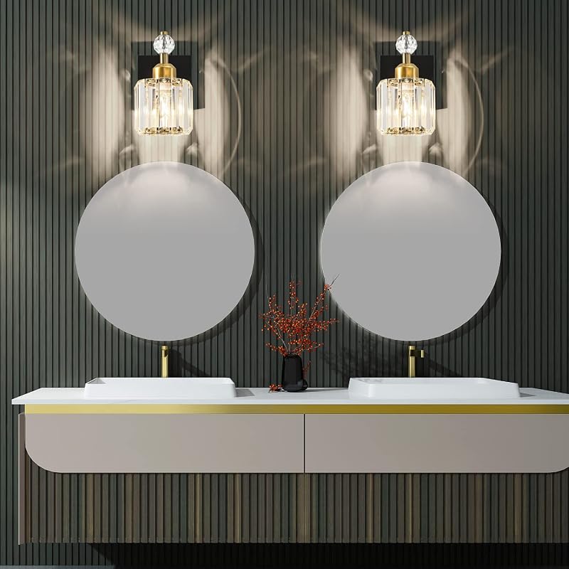Lámpara aplique pared moderna negro oro pantalla cristal