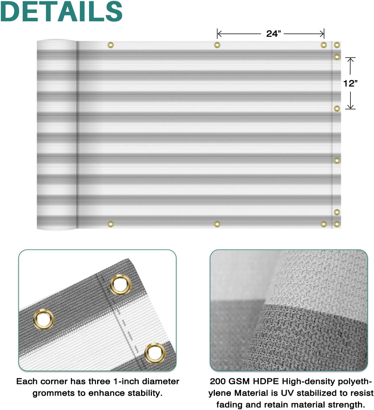 Panel valla privacidad balcón 3x12ft tela sombra UV