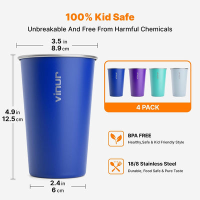 4 Vases Acero Inox 16oz Apilables Viaje Azul Bebé