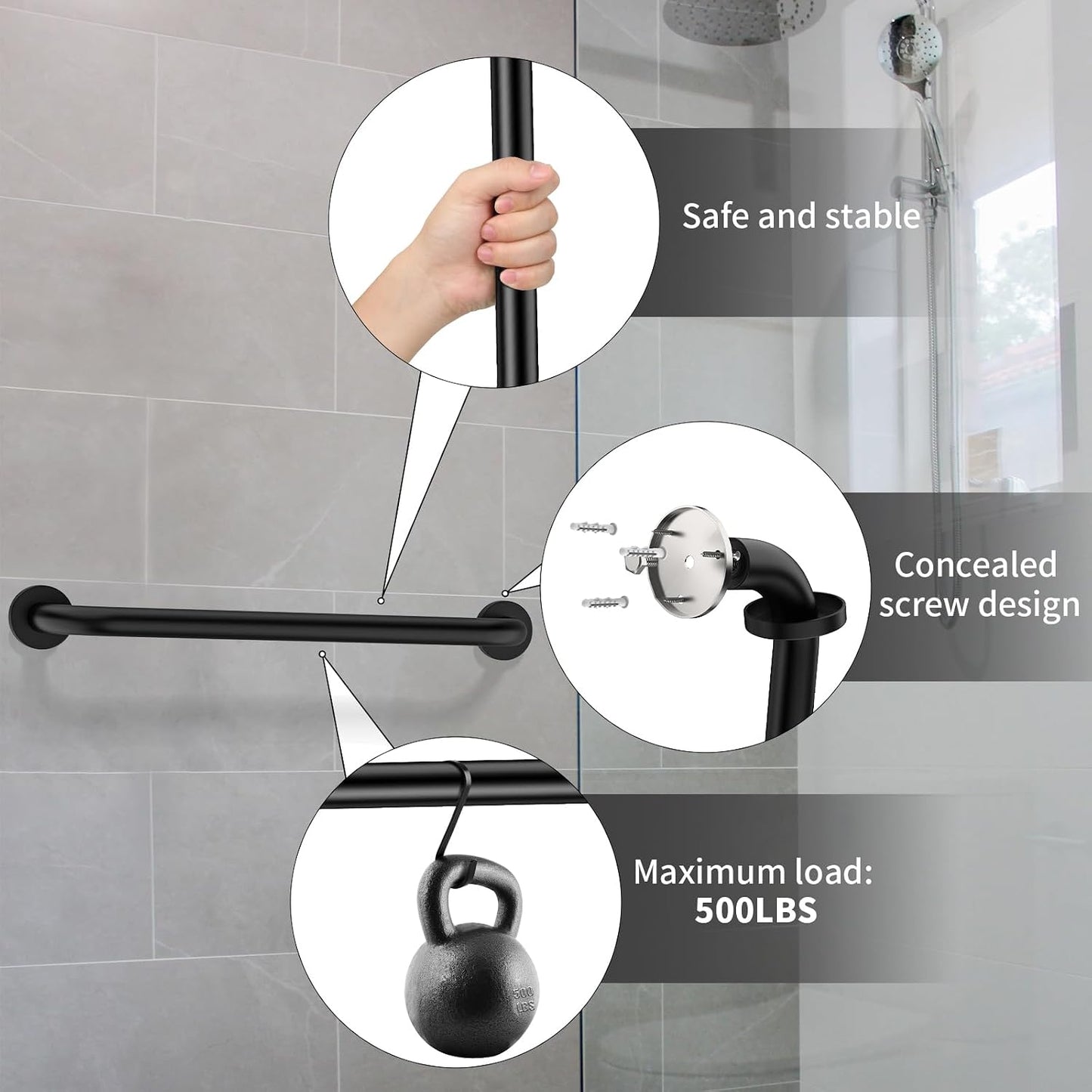2 Barras Regadera 24pulg Negro Mate Acero Inox Soporte