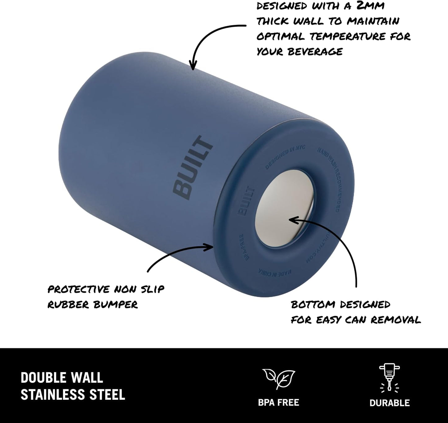 Enfriador latas acero inox doble pared 12oz azul
