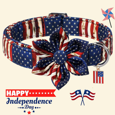 Collar perro bandera flor ajustable 4 de julio