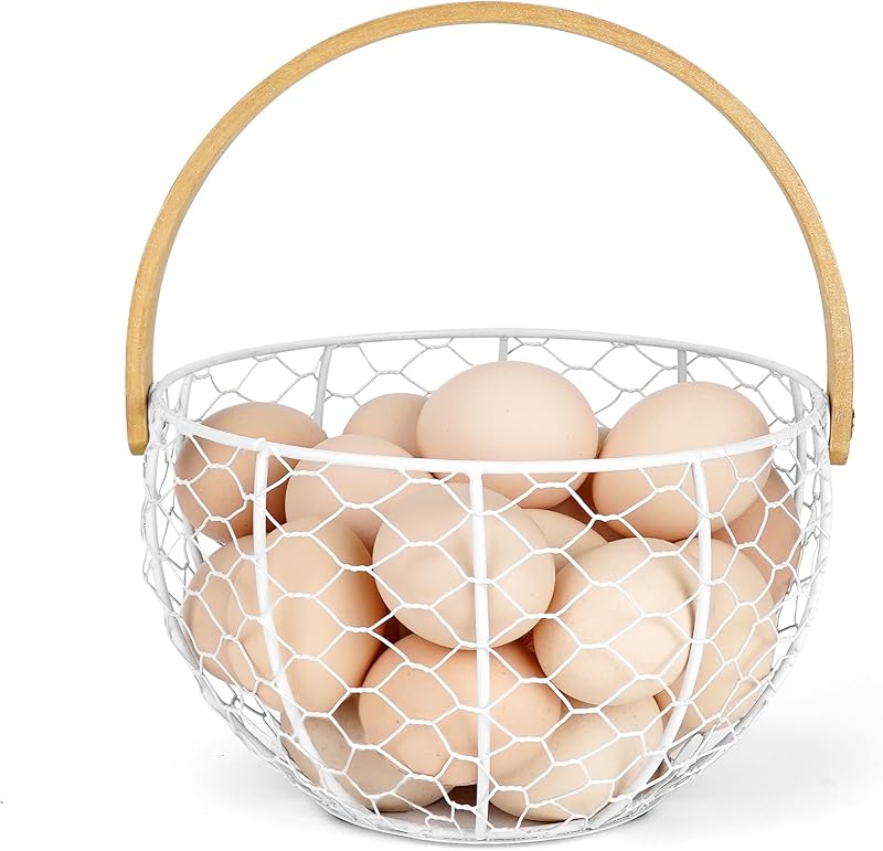 Cesta huevos alambre asa soporte vintage cocina