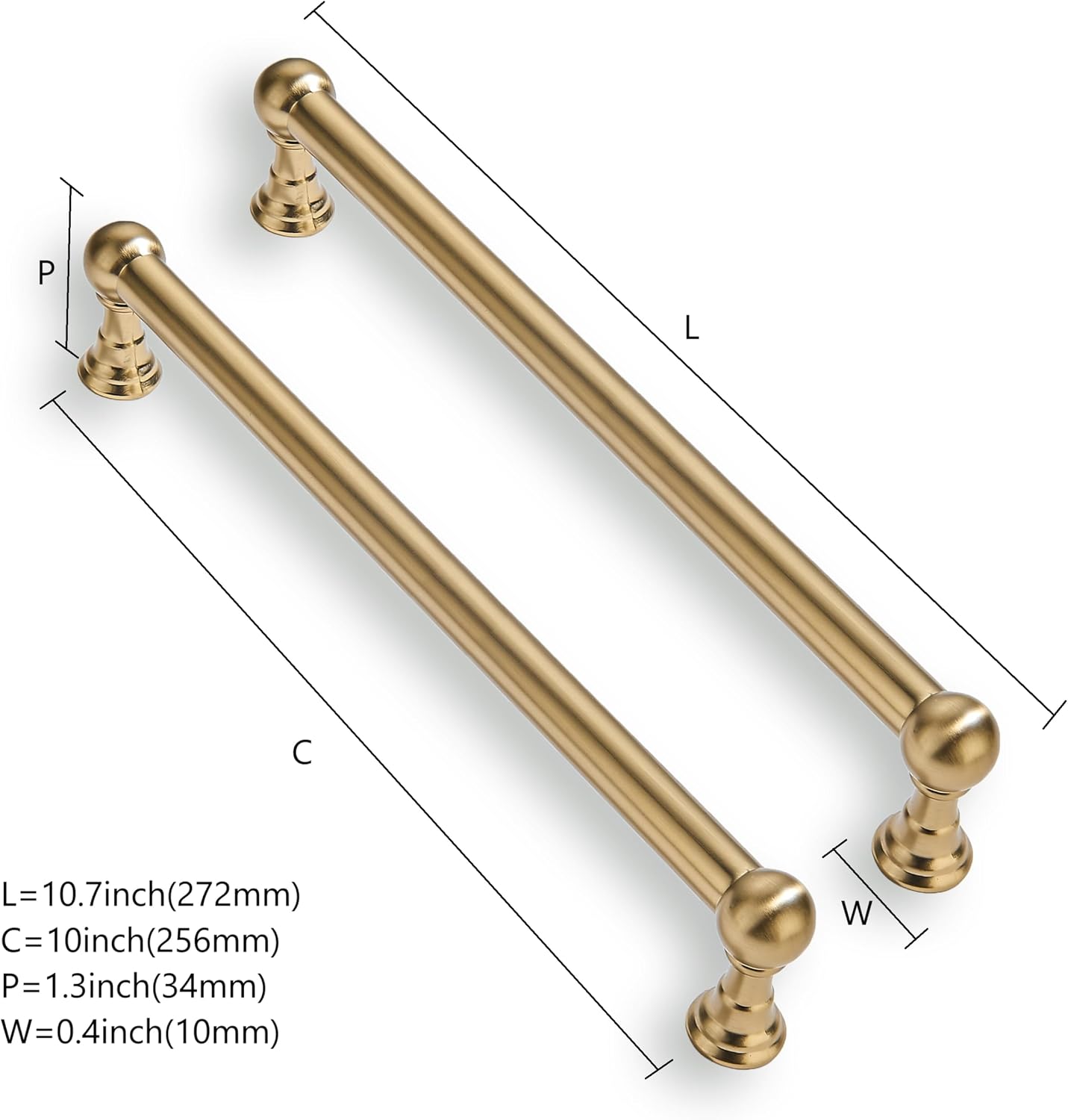 2 Tiradores Cocina Latón Satinado 10pulg Dorado Cepillado