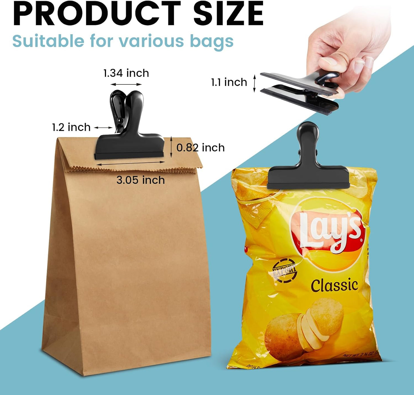 12 Clips Acero Inox Cubiertos Silicona Sello Hermético