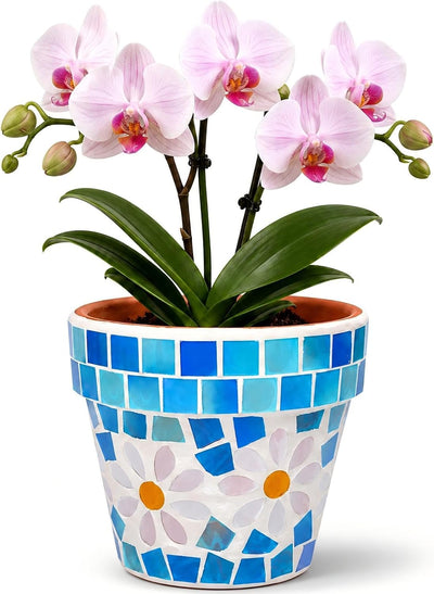 Maceta Terracota Mosaico 4" para Suculentas Azul Claro