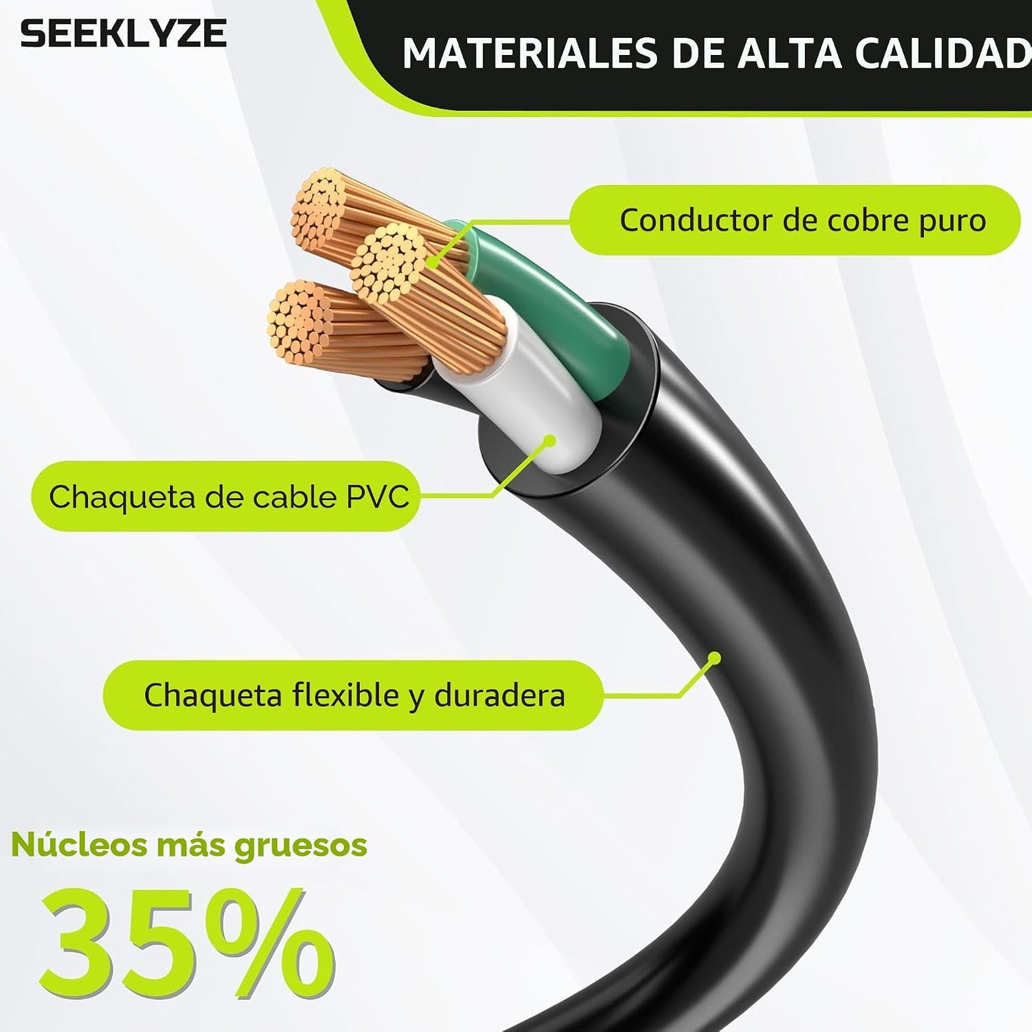 Cable extensión 15ft 16/3 13A negro 3 clavijas