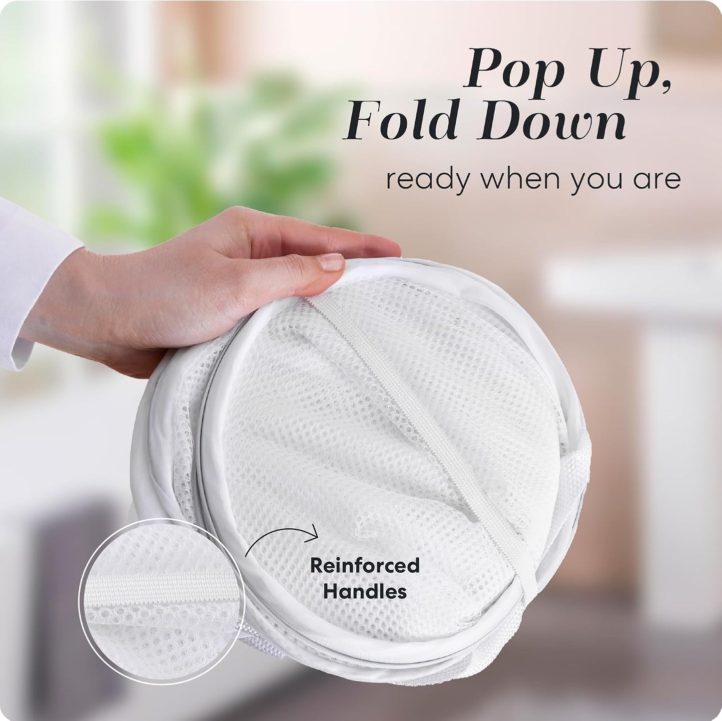 Cesta malla plegable con bolsillo lateral para ropa