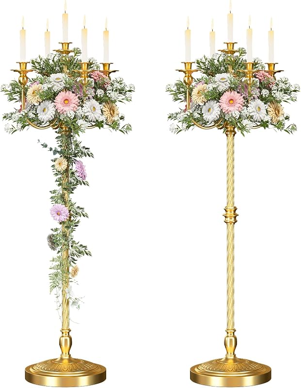 Candelabro de pie dorado 50pulg 5 brazos para fiestas