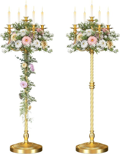 Candelabro de pie dorado 50pulg 5 brazos para fiestas