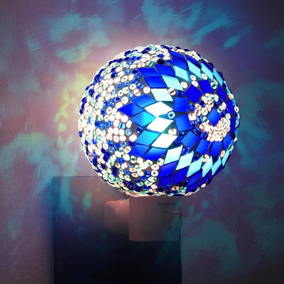 Luz nocturna enchufable pared vitral azul bohemia