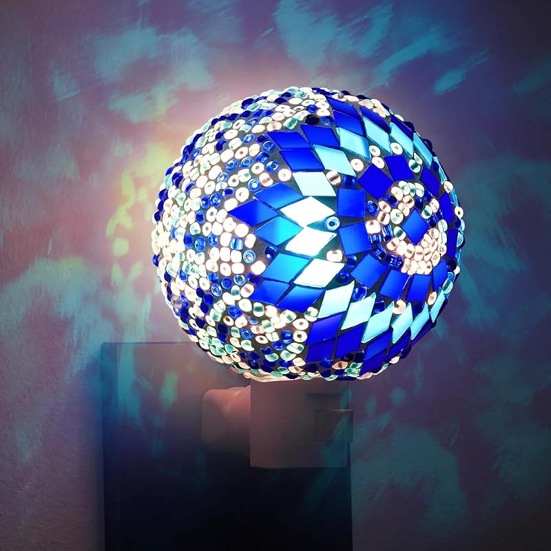 Luz nocturna enchufable pared vitral azul bohemia