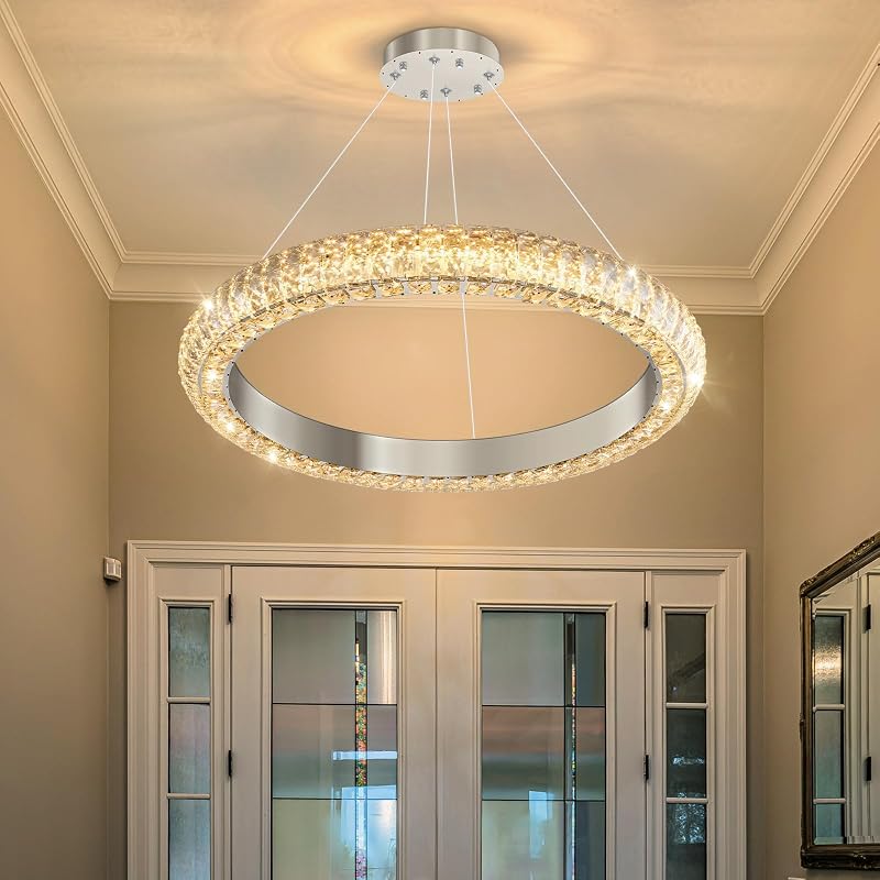 Lámpara araña LED cristal anillo 24" ajustable