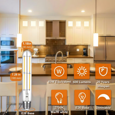 6 Bombillas T10 E26 Led Edison 6W 2700K Blanco Cálido