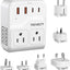 Adaptador enchufe viaje 7 en 1 2000W con 3 CA 2 USB-A 2 USB-C PD