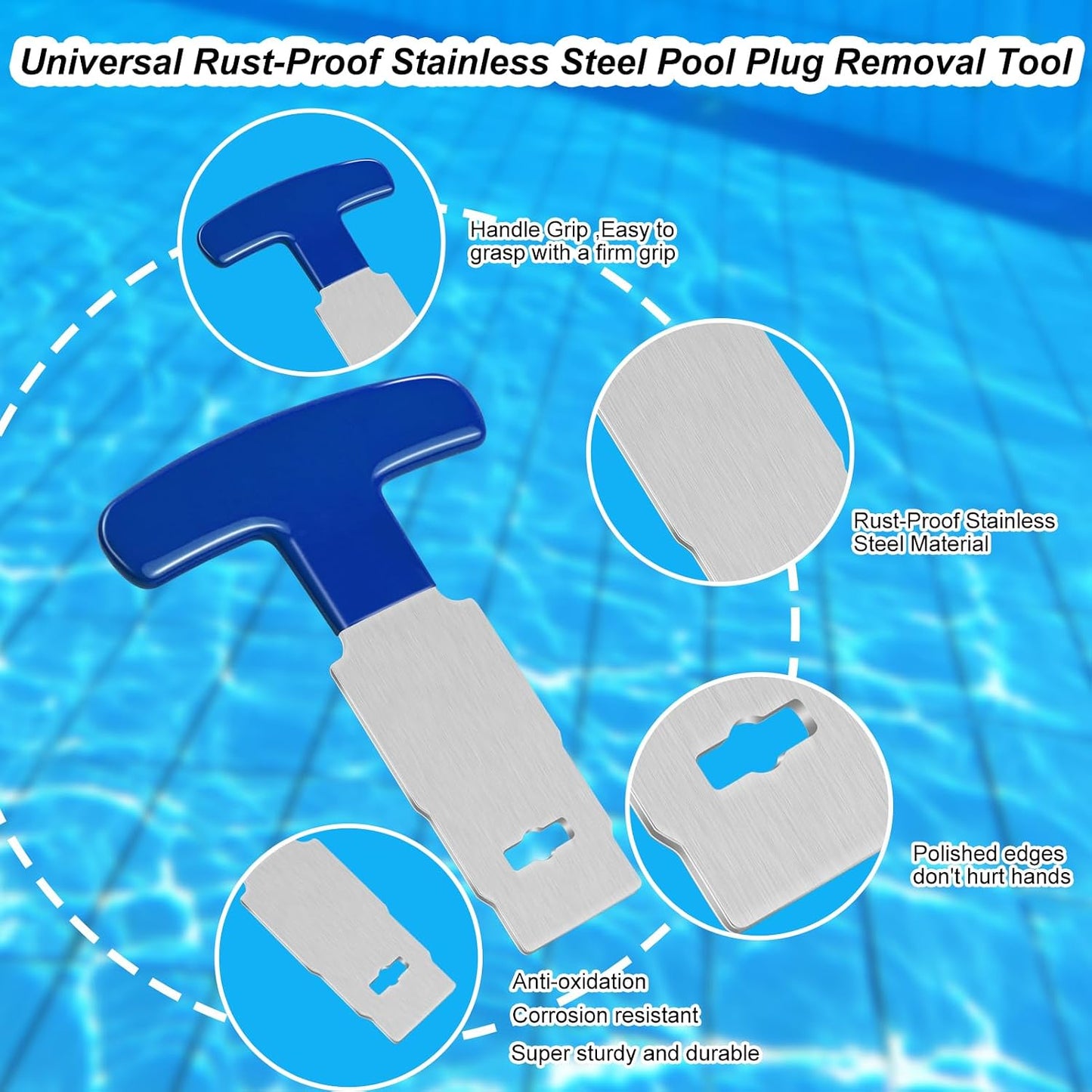 Herramienta extracción tapones piscina con mango de metal