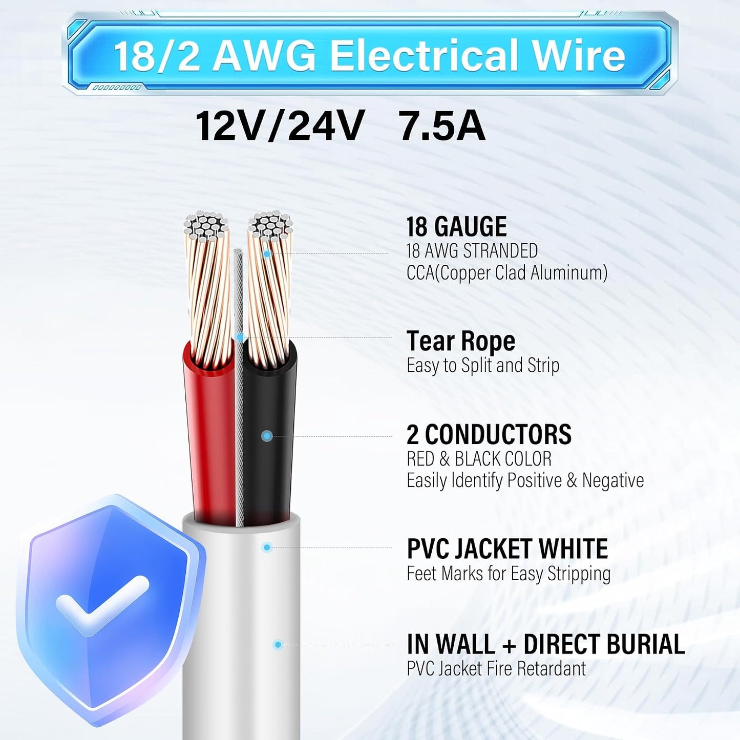 Cable 18 AWG 2 conductores 12V/24V DC resistente UV rojo negro
