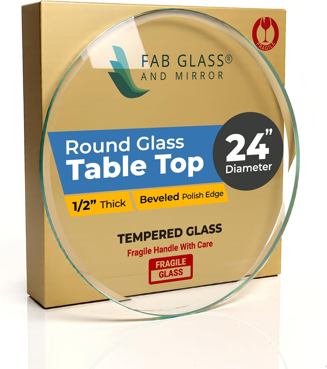 Mesa redonda vidrio 24pulg grosor 1/2pulg borde biselado