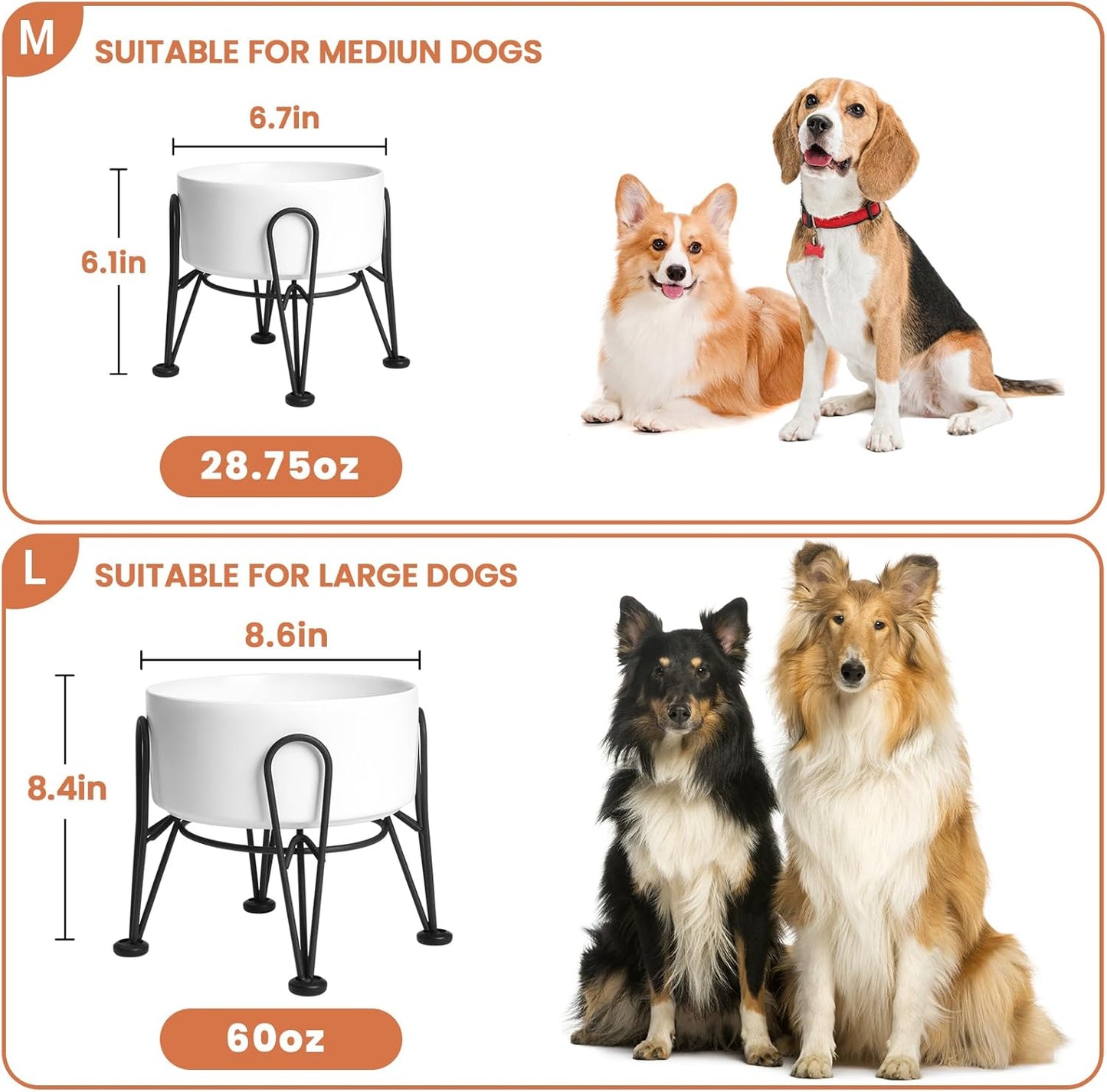 Set 2 Tazones Elevados Perros Cerámica Soporte Antiderrap