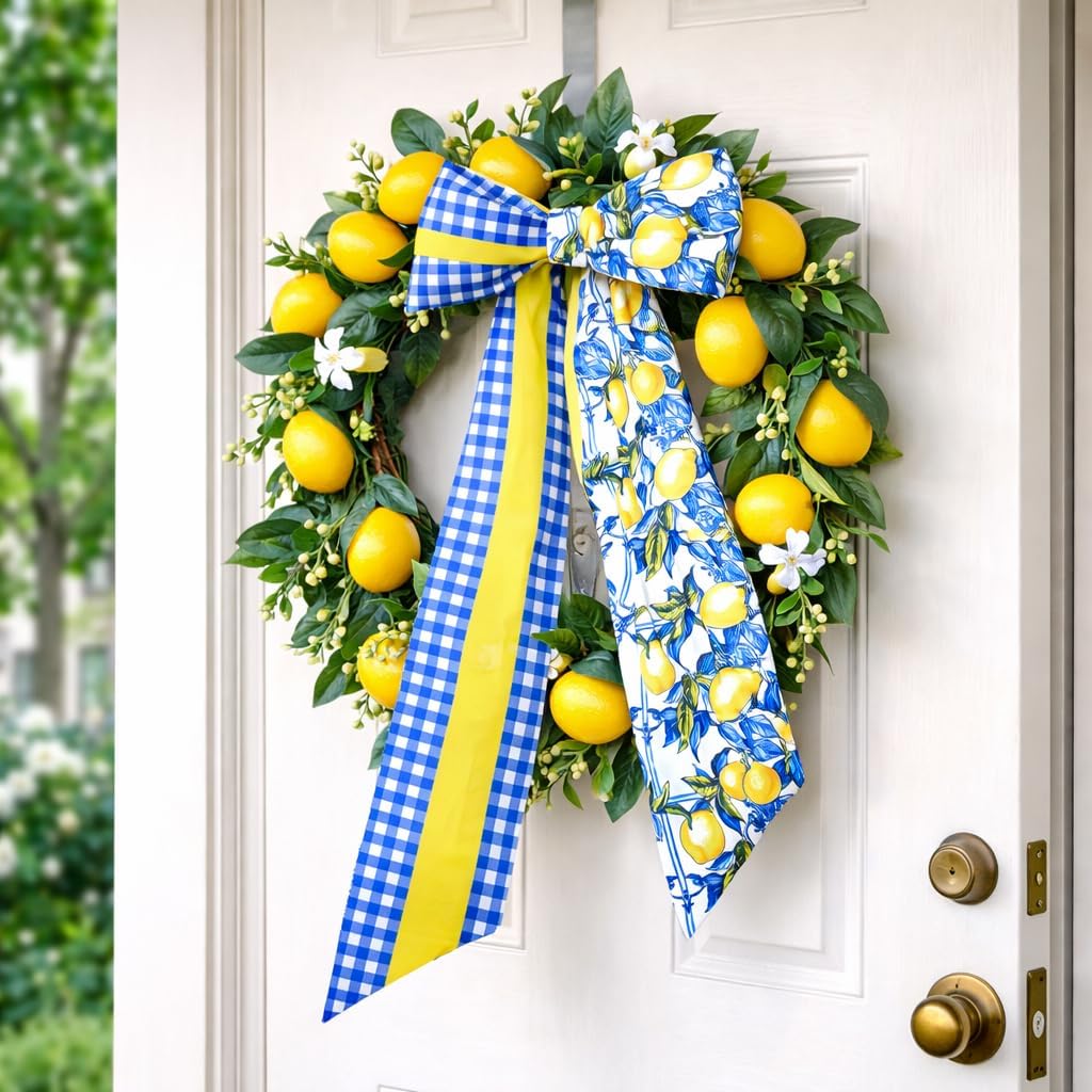 Cinta corona limón azul amarillo para puerta boda