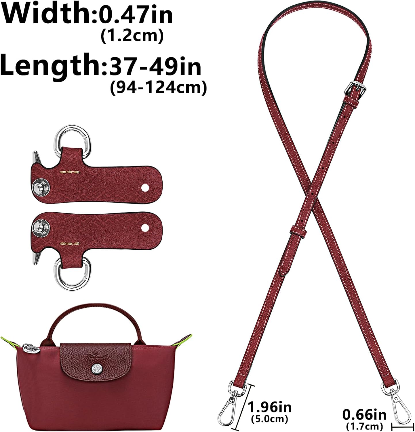 Bolso cuero correa ajustable reemplazo Le Pliage Mini Rojo Granada