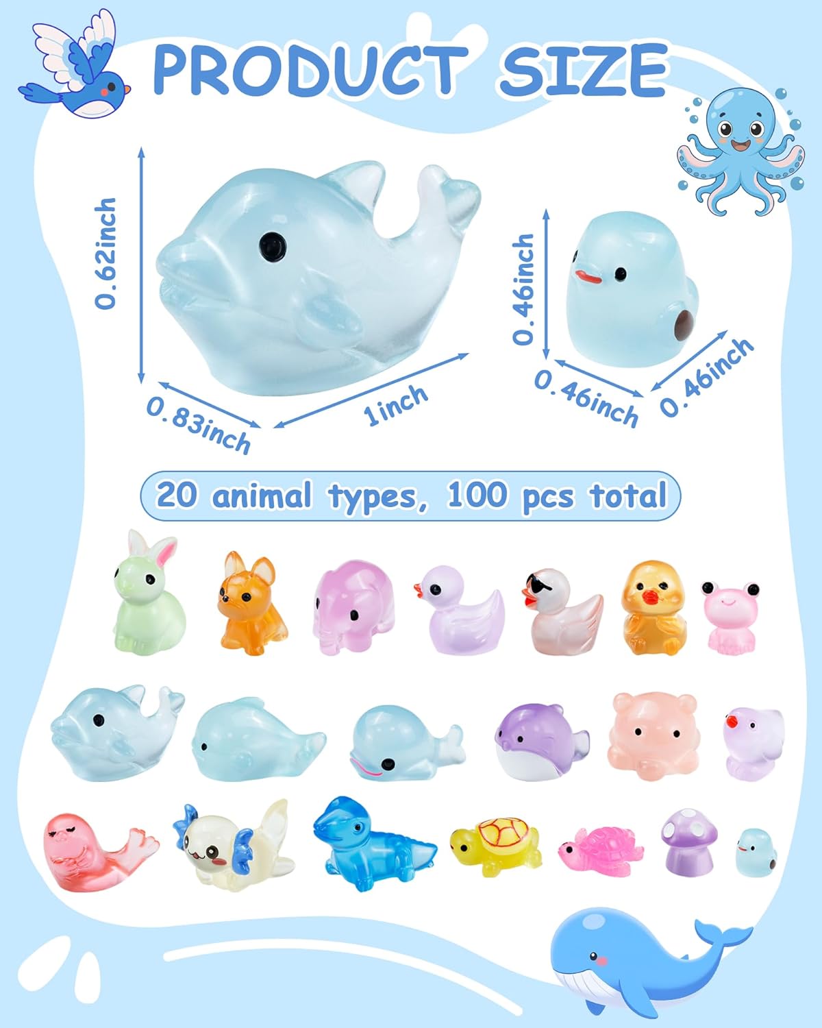 100 Mini Figuras Resina Luminosas para Muñecas