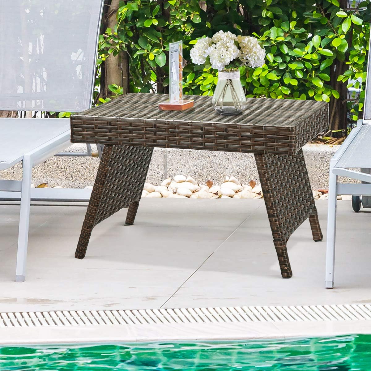 Mesa mimbre plegable para exteriores ratán resistente