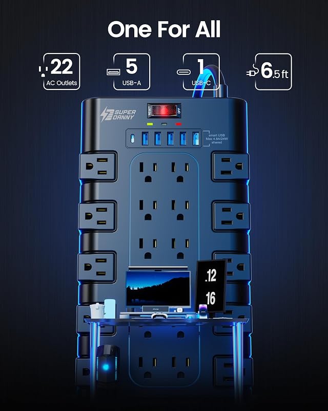 Regleta alimentación con 22 tomas AC y 6 USB 1875W