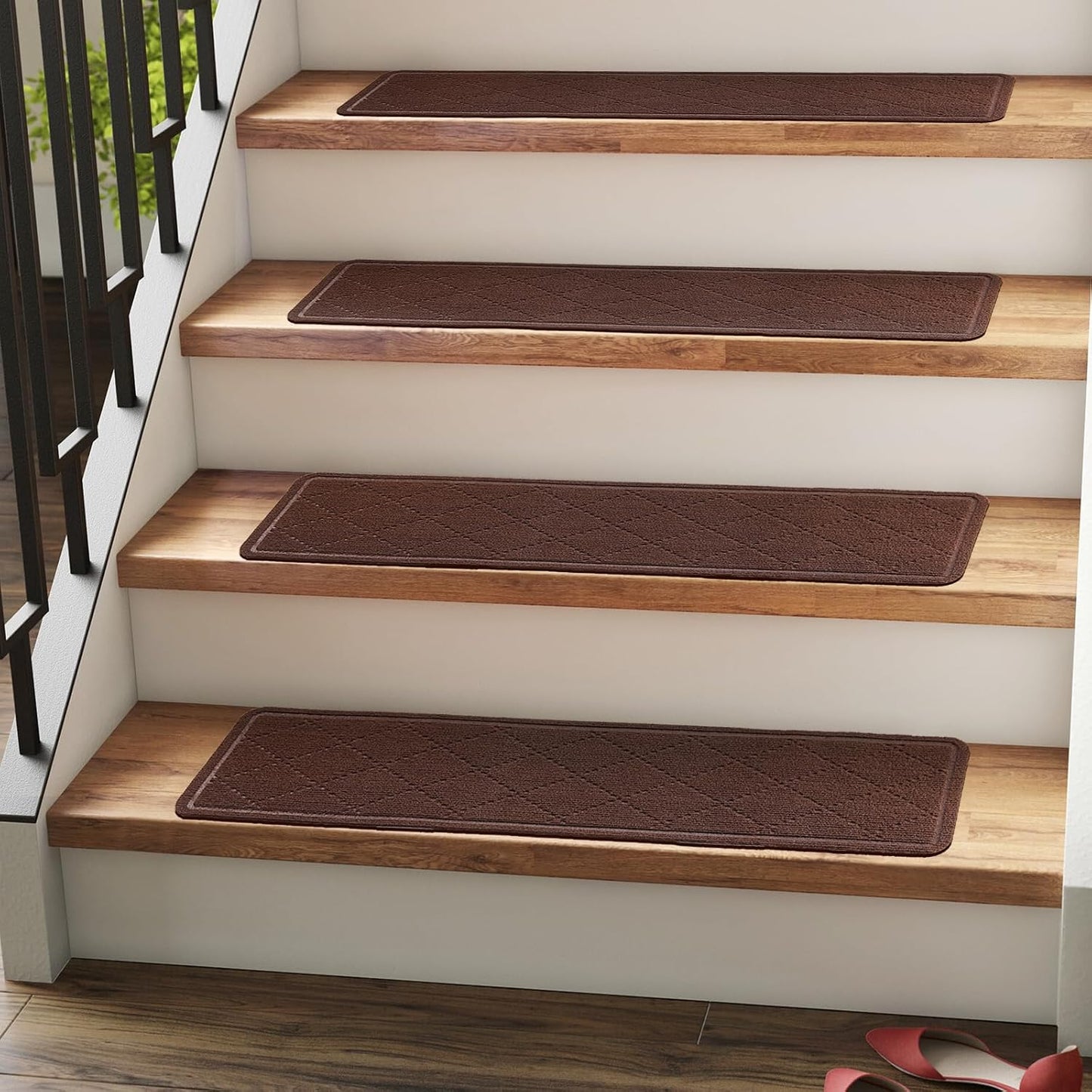 Alfombra antiderrap escaleras madera 9x36pulg 15pzas