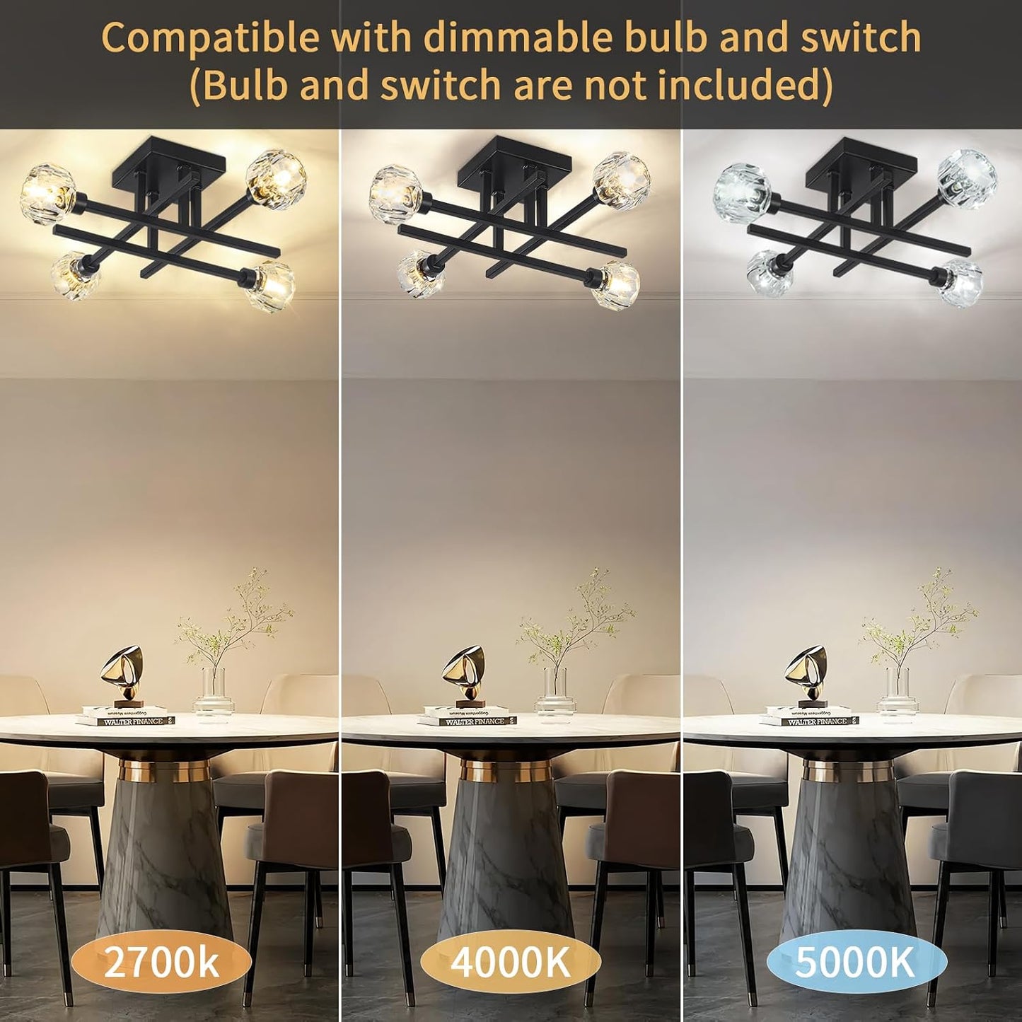 Lámpara techo 4 luces candelabro industrial negro